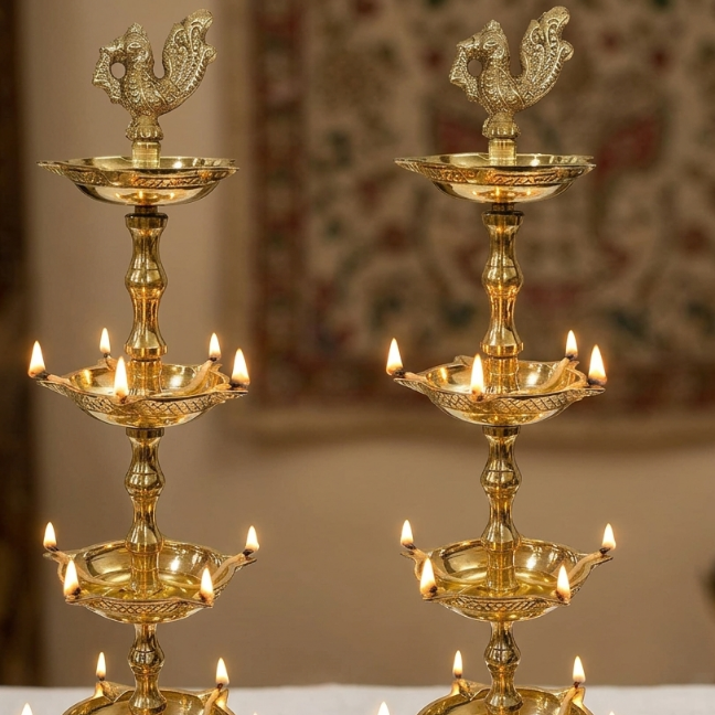 Brass 5 Step Peacock Kerala Diya
