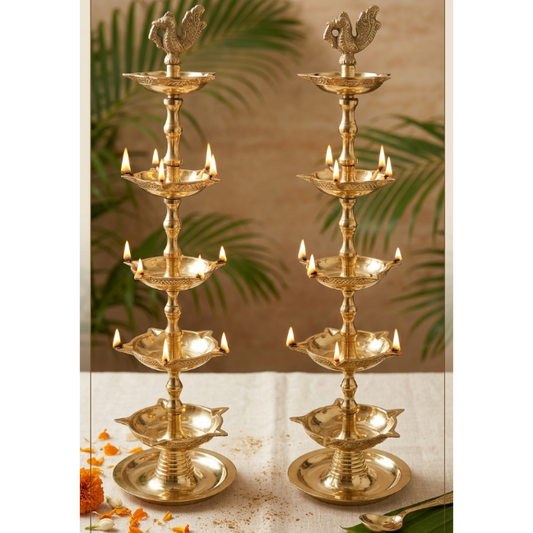 Brass 5 Step Peacock Kerala Diya